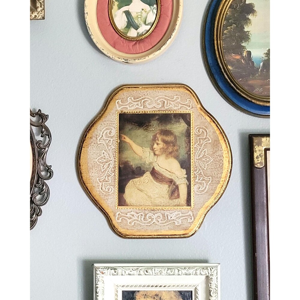 Vintage Florentine Wall Plaque Portrait of The Little Girl by Joshua Reynolds